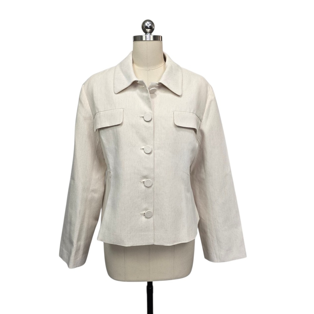 L'academie Revolve Cream Linen Cotton Button Front Utility Jacket Womens Large